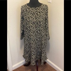 Davi & Dani Black White Anima Print Dress Tunic Ruffle Hem Shift Size S